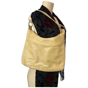 Y2K Perlina New York Women Leather Shoulder Bag Beige Logo Hardware Silver